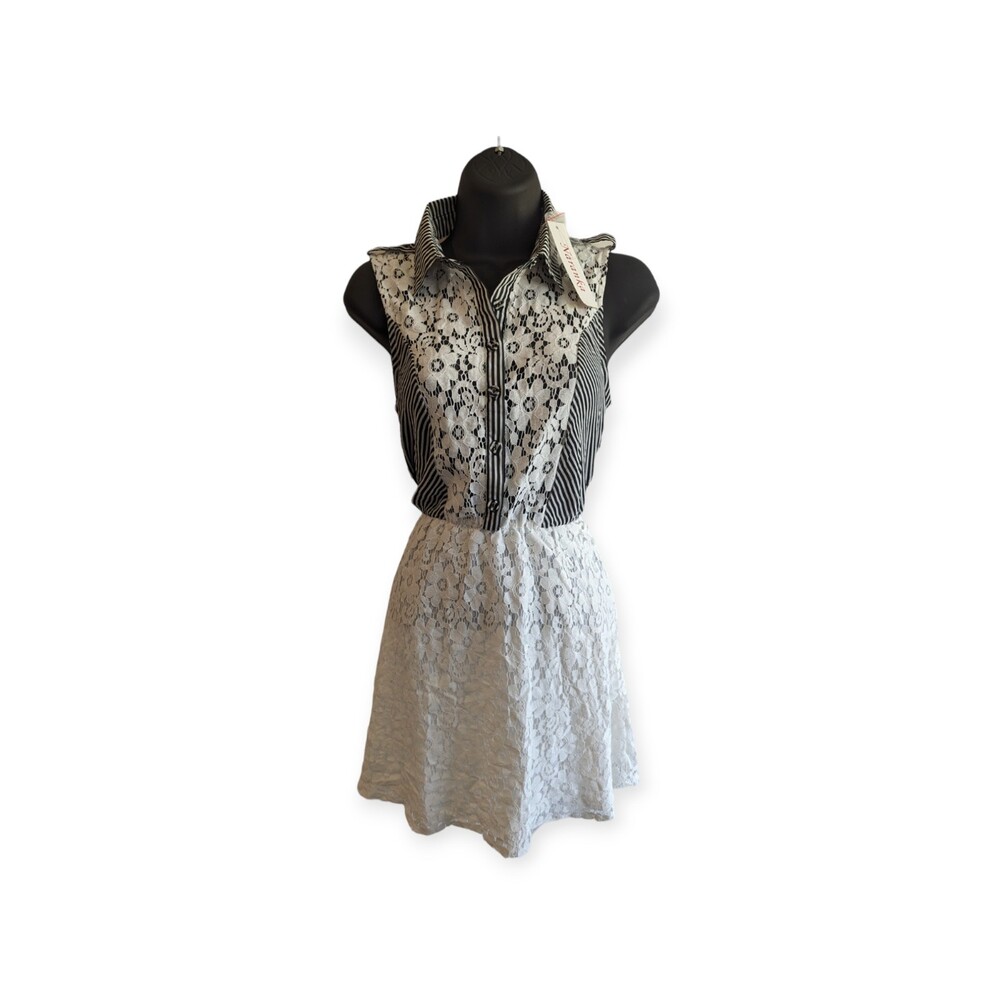 Naranka USA Women Gray/White Casual Dress S Collard W/ Button